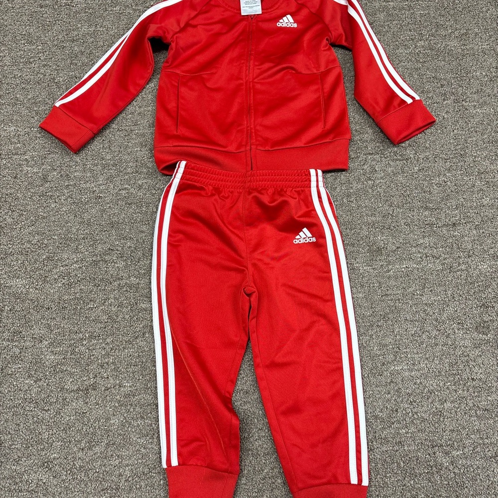 Adidas Red Track Suit w/ Matching Jacket, Pants - 24 months